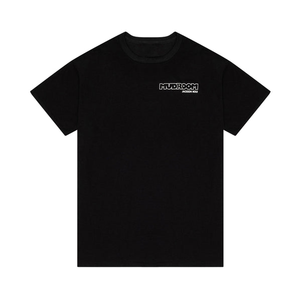 Mudroom of Jackson Hole Tee. Black front with our Yellow logo. Teton Village, WY's favorite store.