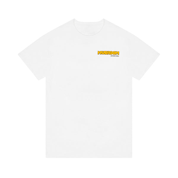 Mudroom of Jackson Hole Tee. White front with our Yellow logo. Teton Village, WY's favorite store.